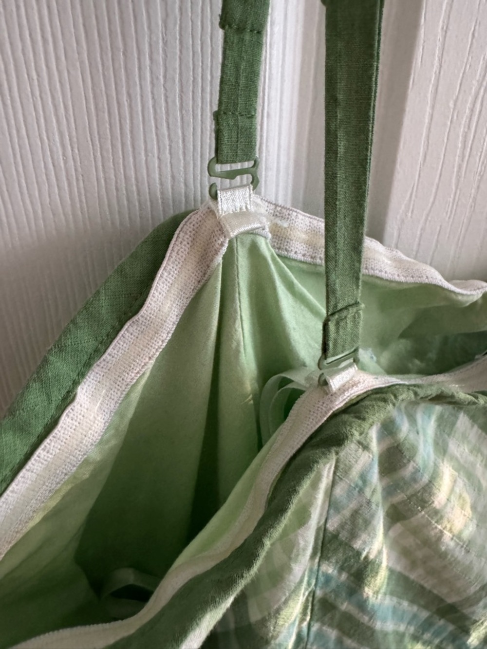 VINTAGE Gingham Strapless 90s Midi Dress Green 100% Cotton Size 14 - Picture 5 of 13
